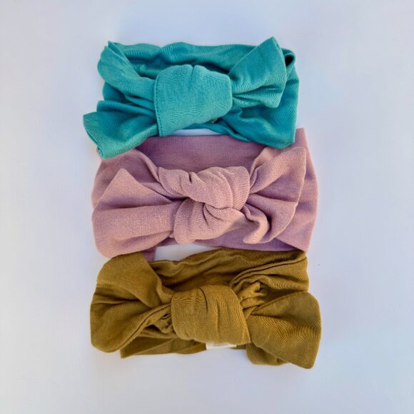 Kate Quinn Head Bow Set | Jersey & Bamboo Knit, 3-Pack | Teal, Mauve & Olive | S - Picture 6 of 6